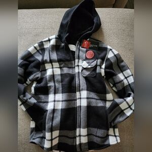 Boys flannel hooded zip up - size large 14/16